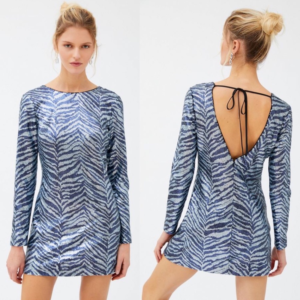 Wild Night Sequin Animal Print V-Back Mini Dress